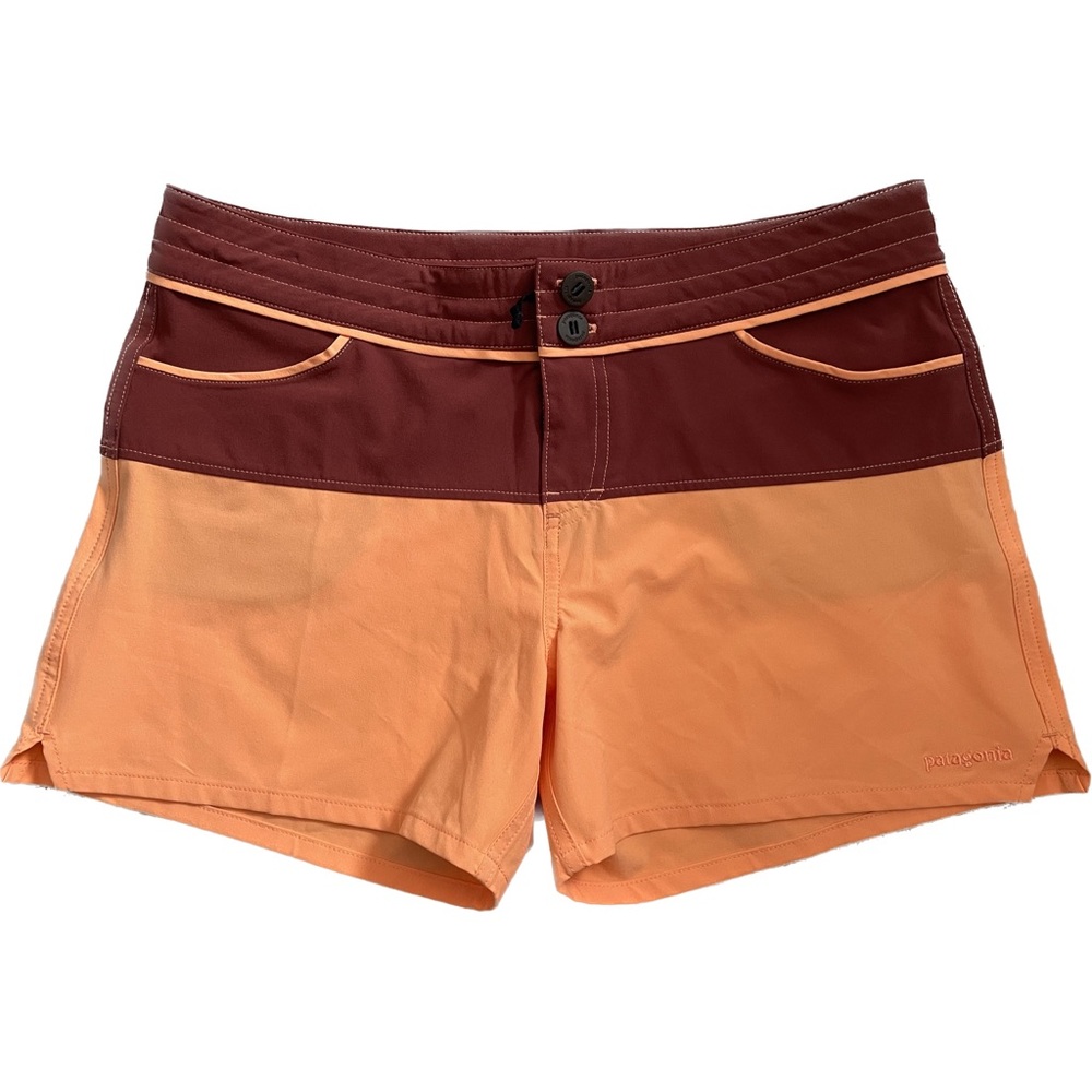 Patagonia Meridian Shorts Women's 8 Orange Colorblock Pockets 4" Inseam